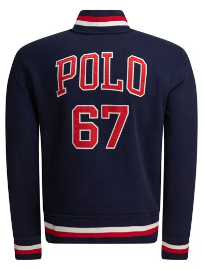 Polo Ralph Lauren Ribbed Collar Striped Detailing Front Pockets Jacket