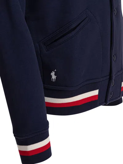 Polo Ralph Lauren Ribbed Collar Striped Detailing Front Pockets Jacket