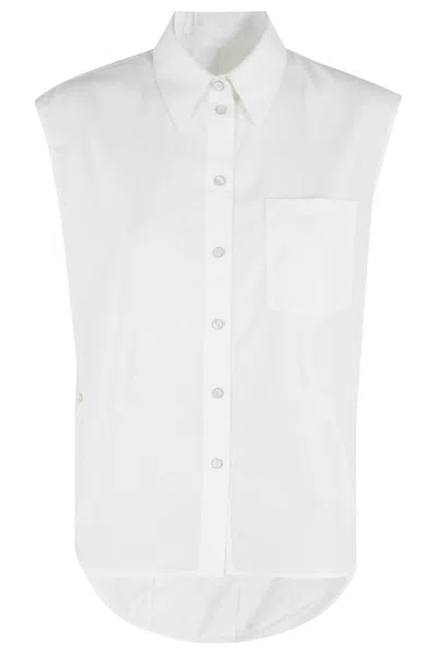 Helmut Lang Sl Apex Tailsleeveless White Cotton Poplin Shirt
