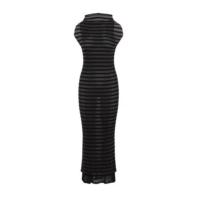 Shop Jean Paul Gaultier Mariniere Stripes Black Viscose Long Dress
