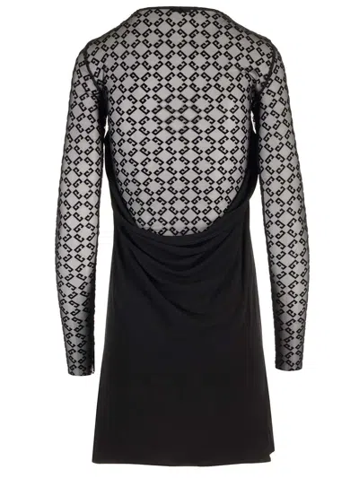 Givenchy Black Draped Jersey And Monogram Tulle Mini Dress