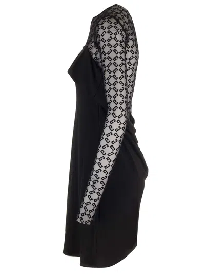 Givenchy Black Draped Jersey And Monogram Tulle Mini Dress