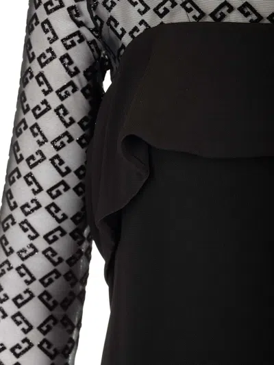 Givenchy Black Draped Jersey And Monogram Tulle Mini Dress
