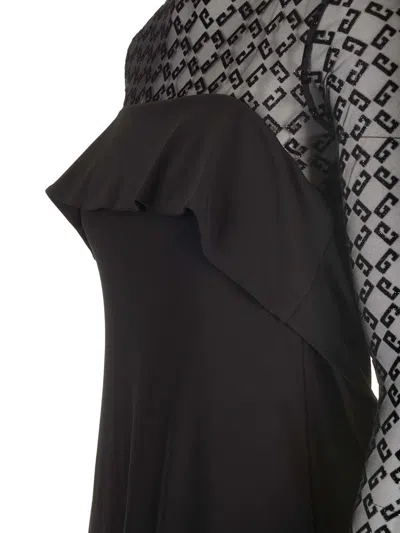 Givenchy Black Draped Jersey And Monogram Tulle Mini Dress
