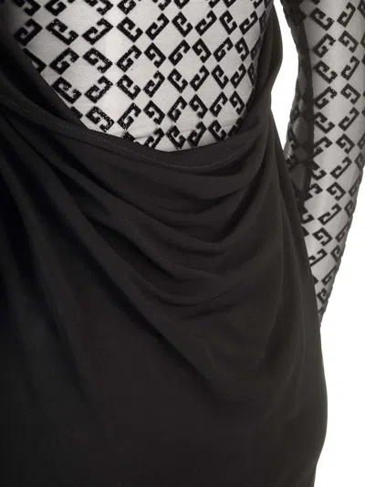 Givenchy Black Draped Jersey And Monogram Tulle Mini Dress