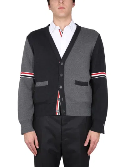 Thom Browne Striped Two-tone Cotton Cardigan In Black