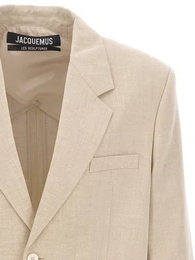 Jacquemus Wool Blend Blazer Jacket With Shoulder Pads
