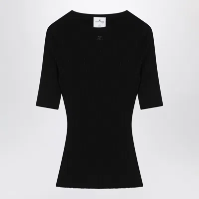 Courrèges Black Ribbed Sweater In Cotton And Wool