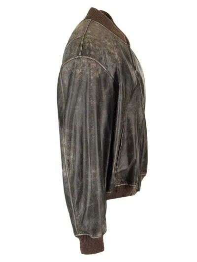 Acne Studios Black Distressed Leather Bomber Jacket