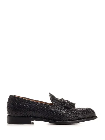 Corvari Loafer With Tassels In Woven Leather Lace-up Shoes Black