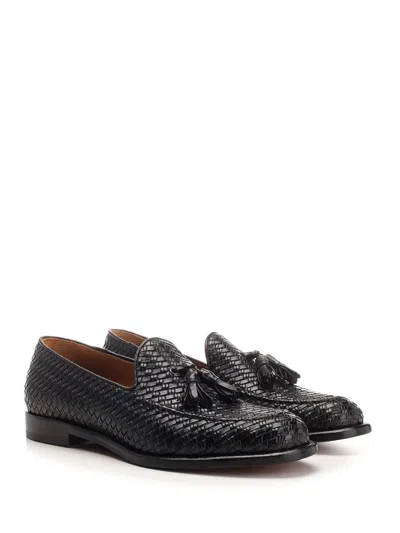 Corvari Loafer With Tassels In Woven Leather Lace-up Shoes Black