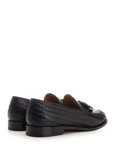 Corvari Loafer With Tassels In Woven Leather Lace-up Shoes Black