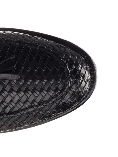 Corvari Loafer With Tassels In Woven Leather Lace-up Shoes Black