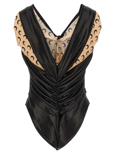 Marine Serre Logo Bodysuit Underwear And Body Black In Black