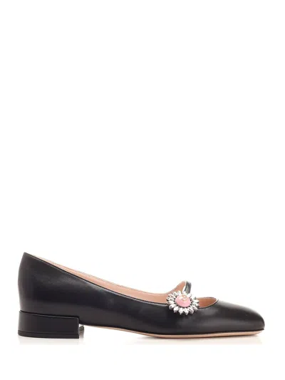 Valentino Embellished Leather Mary Jane Flats