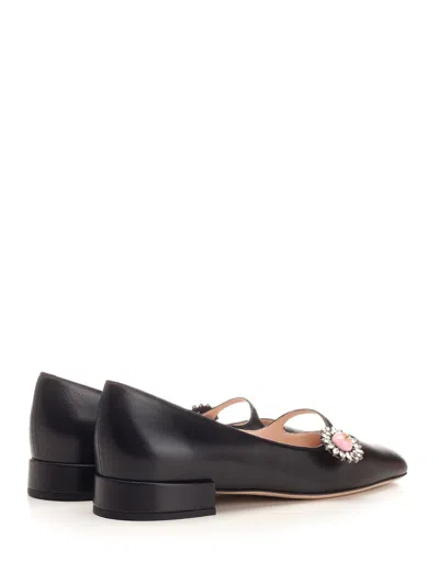 Valentino Embellished Leather Mary Jane Flats