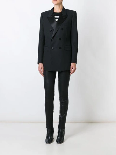 Shop Saint Laurent Double Breasted Tuxedo Jacket - Black