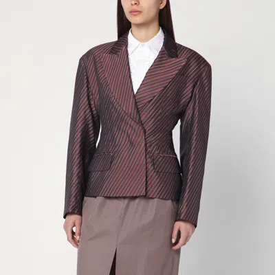 Dries Van Noten Burgundy Striped Jacket With Padded Balls
