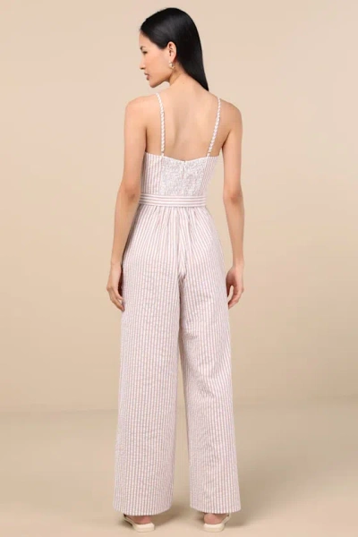 Lulus Messina Beige Striped Wide-leg Jumpsuit