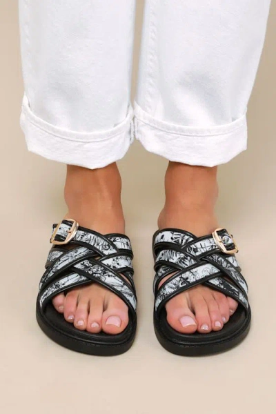 Lulus Killian Multi Tropical Print Slide Sandals In Animal Print