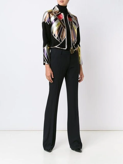 Givenchy Woman Cropped Patchwork Metallic Leather Jacket Black