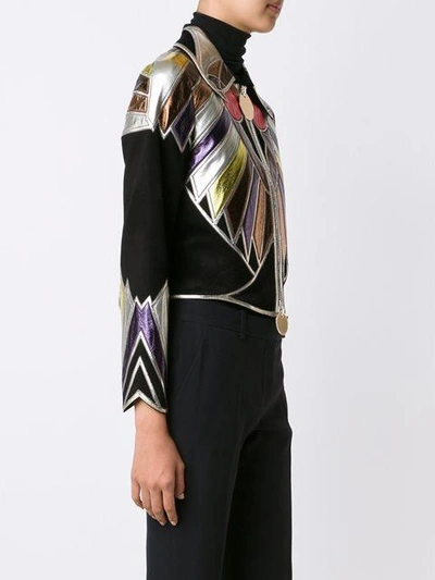Givenchy Woman Cropped Patchwork Metallic Leather Jacket Black