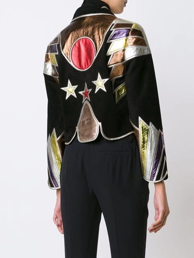 Givenchy Woman Cropped Patchwork Metallic Leather Jacket Black