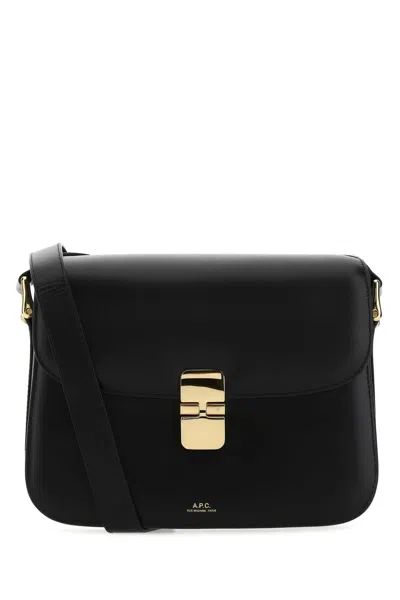 Apc A.p.c. Compact Black Calf Leather Shoulder Bag With Adjustable Strap In Black