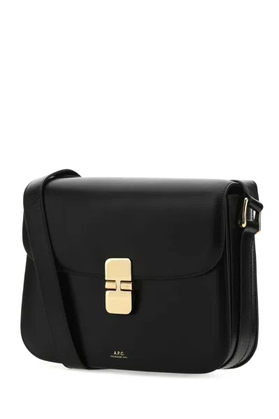 Apc A.p.c. Compact Black Calf Leather Shoulder Bag With Adjustable Strap In Black