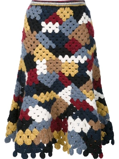 Rosetta Getty Patchwork Crochet Skirt In Multicolor