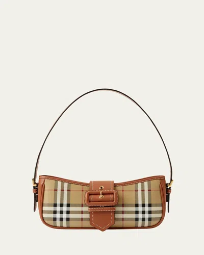 Burberry Canvas Sling Shoulder Bag With Checkered Pattern In Brown