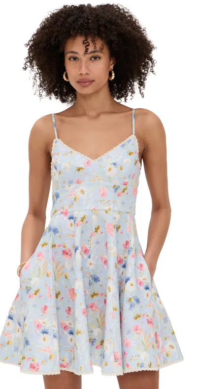 Zimmermann Lucky Lace-trimmed Floral-print Linen Mini Dress In Gray