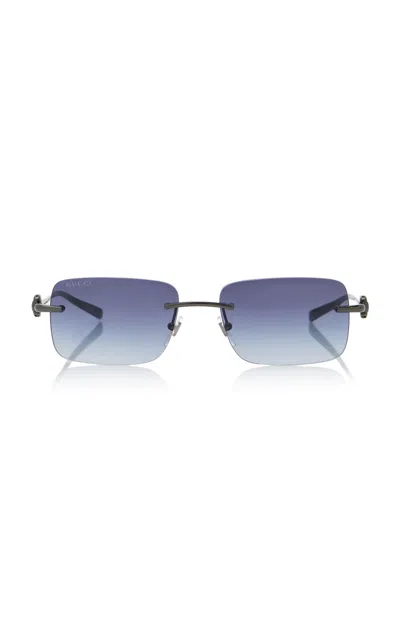 Gucci Horsebit Square-frame Metal Sunglasses In Blue