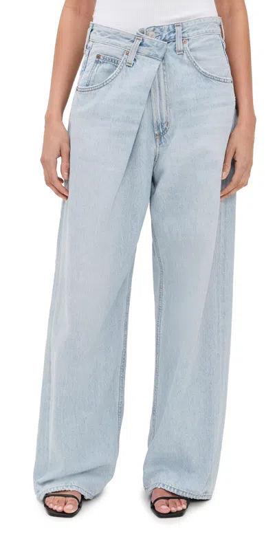 Agolde Criss Cross Cotton Straight Jeans In Blue