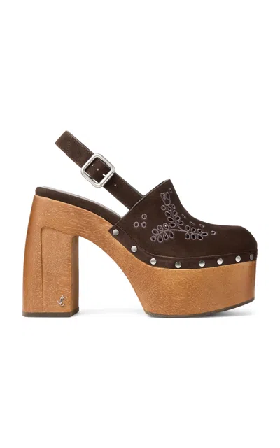 Jimmy Choo Alida 135 Embroidered Studded Suede Platform Clogs