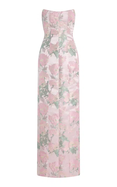 Markarian Odessa Strapless Brocade Column Gown In Pink