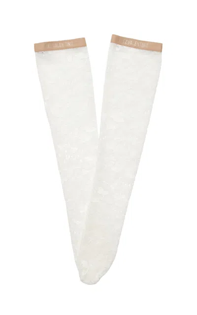 Valentino Garavani Floral Lace Knee High Socks In White