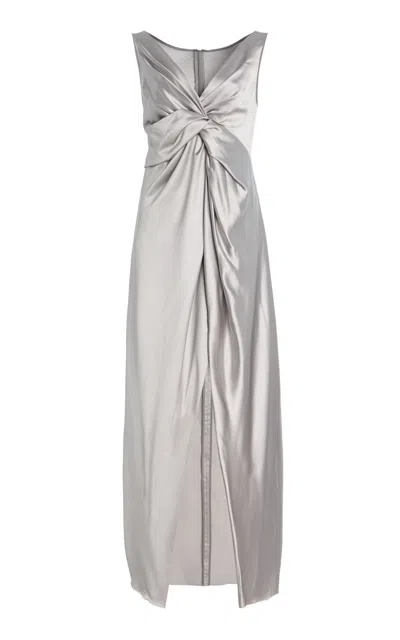 Marina Moscone Twisted Satin Dress In Gray