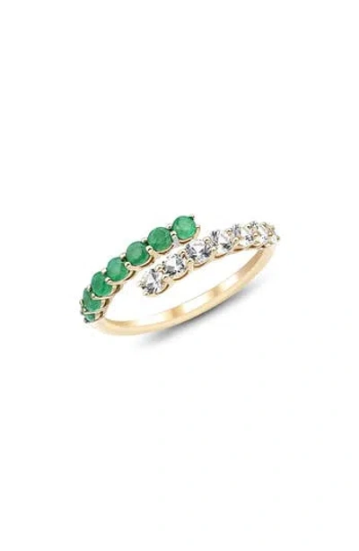 Frankie & Zoe 14k Yellow Gold Emerald & White Sapphire Bypass Ring