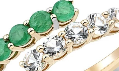 Frankie & Zoe 14k Yellow Gold Emerald & White Sapphire Bypass Ring