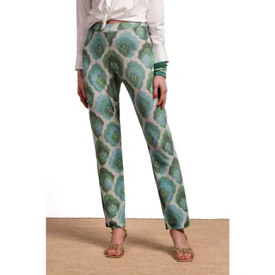 Frances Valentine Robbie Graphic Leaf Pants In Blue Green