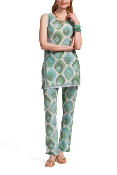 Frances Valentine Robbie Graphic Leaf Pants In Blue Green