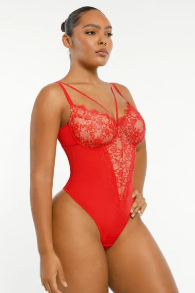 Shapellx Sheer Lace Mesh Bodysuit With Shaping