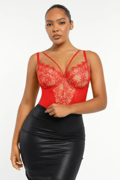 Shapellx Sheer Lace Mesh Bodysuit With Shaping