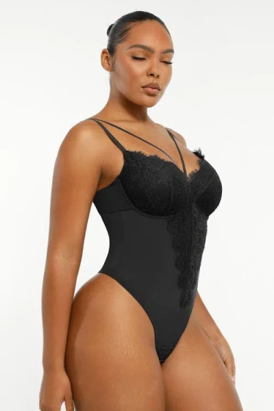 Shapellx Sheer Lace Mesh Bodysuit With Shaping