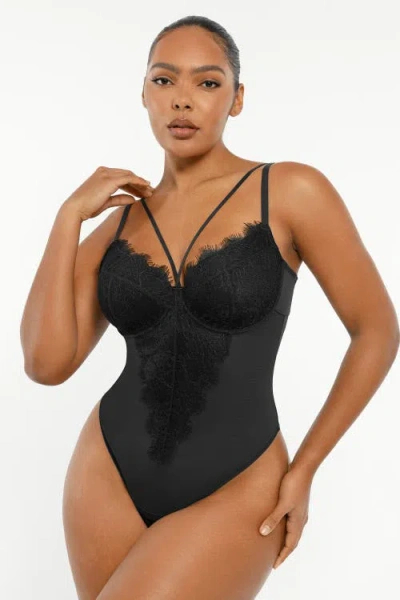 Shapellx Sheer Lace Mesh Bodysuit With Shaping