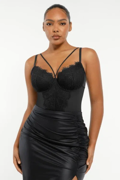 Shapellx Sheer Lace Mesh Bodysuit With Shaping