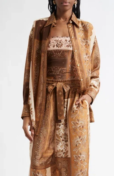 Zimmermann Lucky Manstyle Silk Shirt In Brown