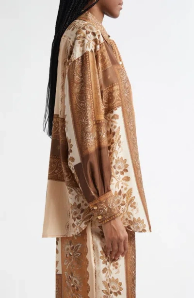 Zimmermann Lucky Manstyle Silk Shirt In Brown
