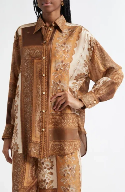 Zimmermann Lucky Manstyle Silk Shirt In Brown
